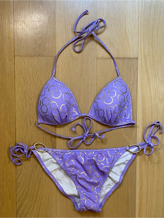 Victoria's Secret Other - Victoria's Secret Purple Bikini Set Metallic Gold Ring Pattern Y2K Glam Medium